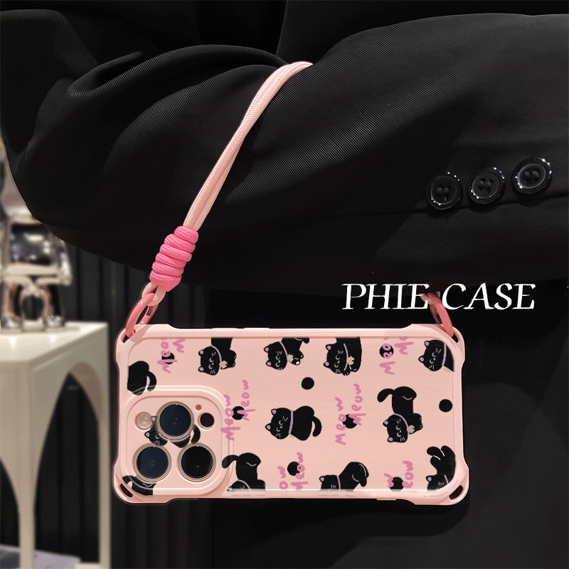 少女心iPhone14回头蝴蝶结黑猫红米note15适用13斜挎挂绳苹果16plus手机壳软小米17ProMax防摔荣耀MAGIC8创意