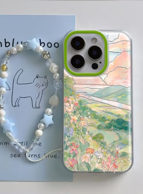 华为HI畅享80PRO小众iPhone16e春日风景小米17p带挂绳14plus手机壳硬苹果13大孔15ProMax适用ins风VIVOIQOOU5