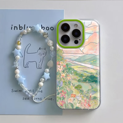 华为HI畅享80PRO小众iPhone16e春日风景小米17p带挂绳14plus手机壳硬苹果13大孔15ProMax适用ins风VIVOIQOOU5