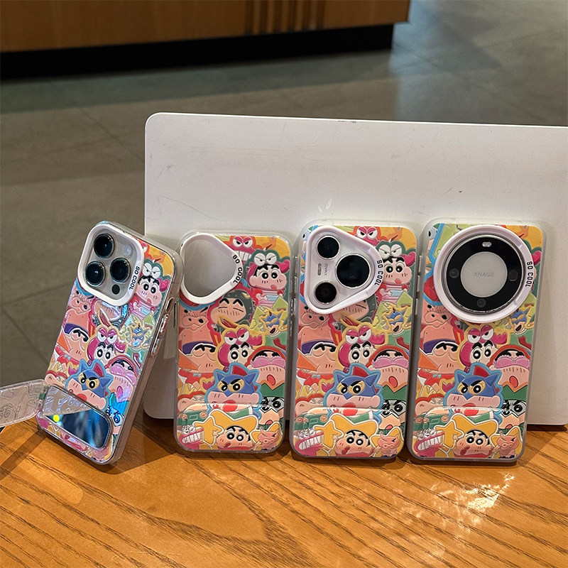 iPhone16可爱苹果17彩银13ProMax荣耀400PRO手机壳硬OPPOReno14适用15PLUS带镜子支架12满屏小新IQOOZ10TURBO