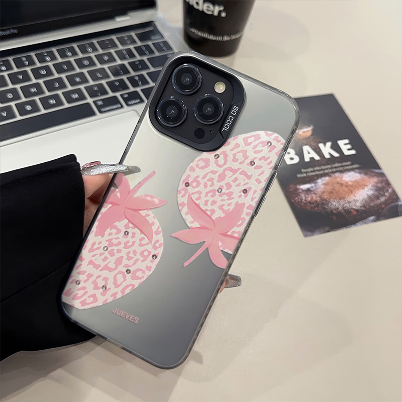 iQOO12彩银ins风草莓苹果15ProMax适用iPhone14plus小清新OPPOReno13手机壳硬16pro新款一加ACE5新款畅享70S