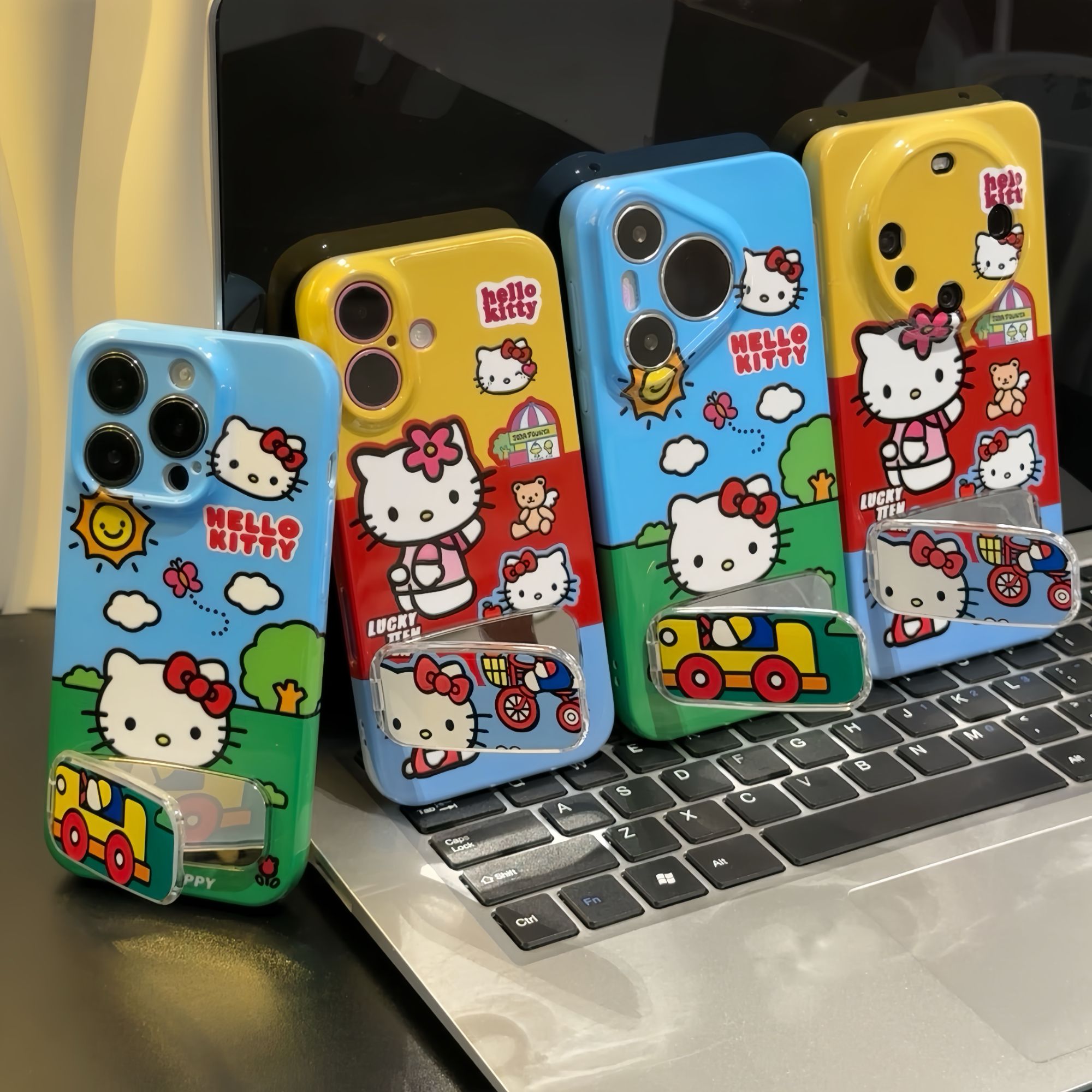 OPPOFindx8带镜面支架14plus适用OPPOReno13菲林苹果12少女心iPhone16手机壳硬15ProMax春日蝴蝶kt猫荣耀x70i