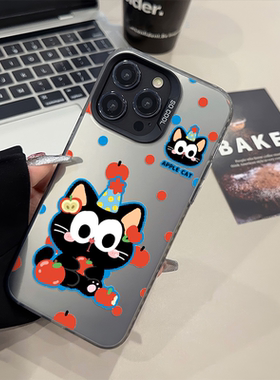 ins风苹果黑猫硬15高级感14plus彩银VIVOIQOO13适用iPhone12可爱16ProMax手机壳真我v70可爱红米k70Ultra女款