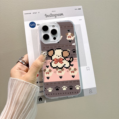 费尔岛小狗卡通华为MATE70PRO苹果17air大孔16e手机壳带挂绳iPhone15plus适用13硬12ProMax新款OPPORENO14PRO