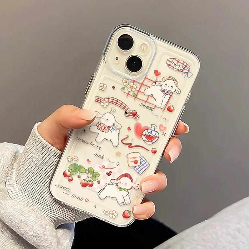 苹果13草莓小羊OPPOReno14小清新华为mate70巨好看iPhone16适用15promax手机壳12透明软荣耀MAGIC7红米TURBO4