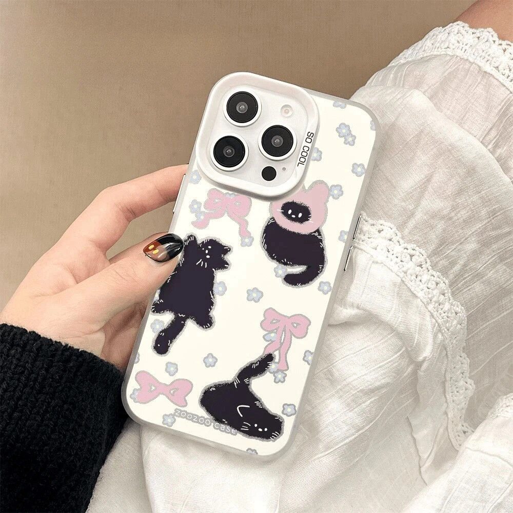适用苹果14卡通蝴蝶猫咪16plus彩银12ProMax小清新OPPOReno13可爱VIVOX200红米TURBO4手机壳硬iPhone15少女心