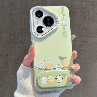 带镜子支架16promax适用苹果13彩银荣耀POWER小清新红米TURBO4好运熊猫华为nova14手机壳iPhone15硬12VIVOs30