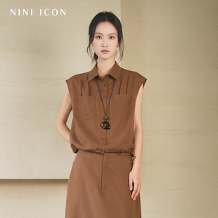ICON商场同款 新款 NINI 2025夏季 气质上衣 休闲百搭无袖 翻领衬衫