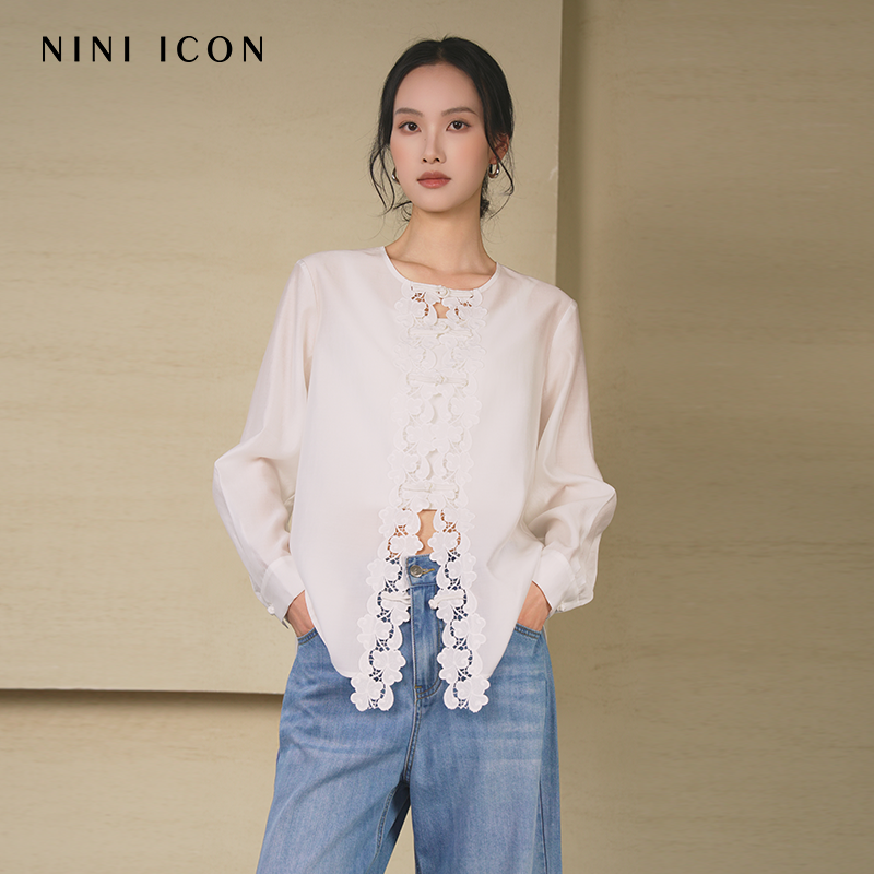 NINI ICON商场同款2025夏季新款白色气质百搭圆领时尚休闲小衫女