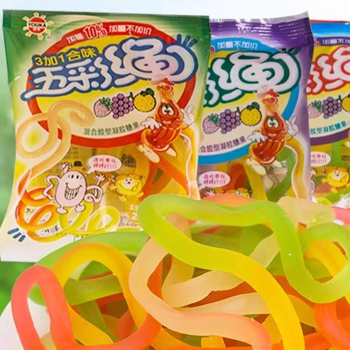 优卡五彩绳软糖30包橡皮糖果8090小时候的零食混合水果味糖qq糖