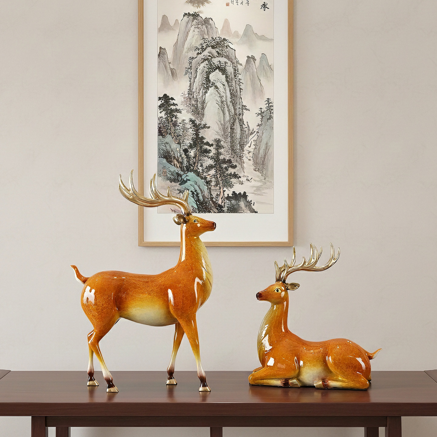 黄铜梅花鹿一对摆件轻奢家居客厅酒柜玄关办公桌面装饰工艺品礼品