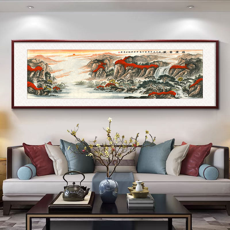 好运挂画客厅风景画背景客厅装饰画办公室聚宝盆高档实木画