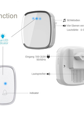 博颖A101家用无线门铃交流数码音乐门铃一拖一防雨水白色遥控门铃