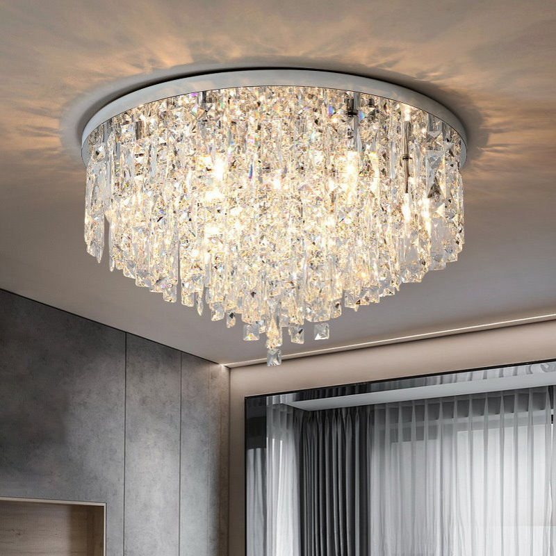 现货轻奢圆形吸顶灯现代简约主卧室灯房间豪华led客厅水晶灯具