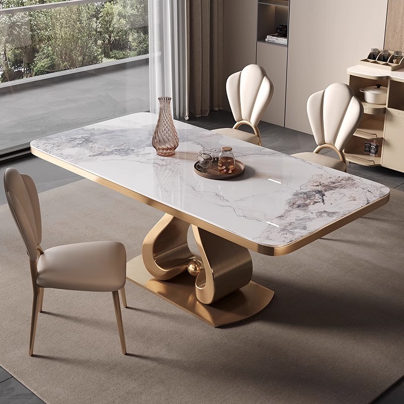 岩板餐桌轻奢现代简约高级感长方形高端家用设计师款餐厅桌椅组合