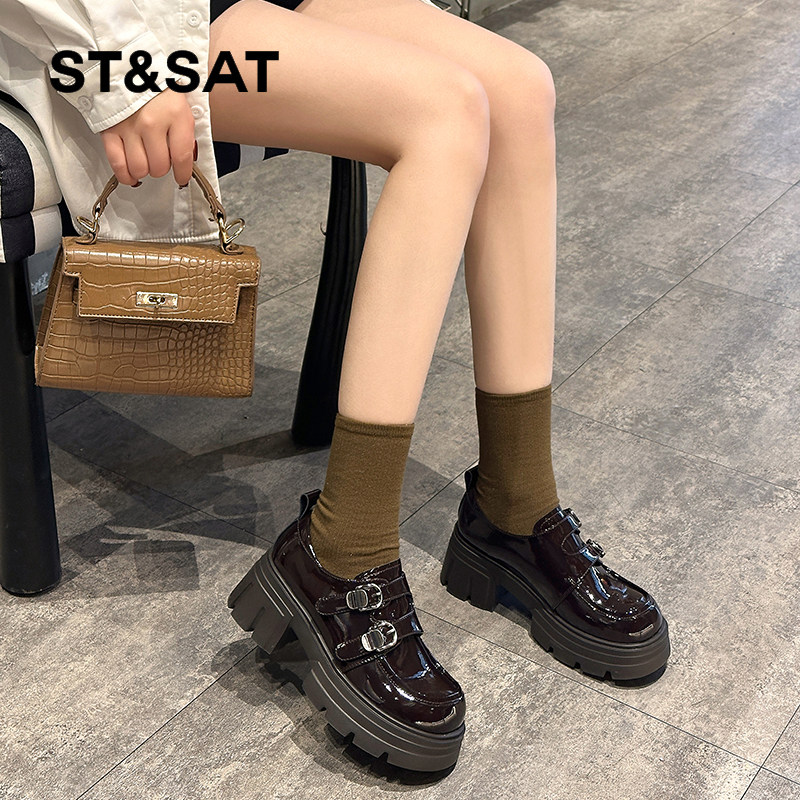 St&Sat/星期六厚底乐福鞋女鞋春季英伦风亮面小皮鞋百搭增高单鞋
