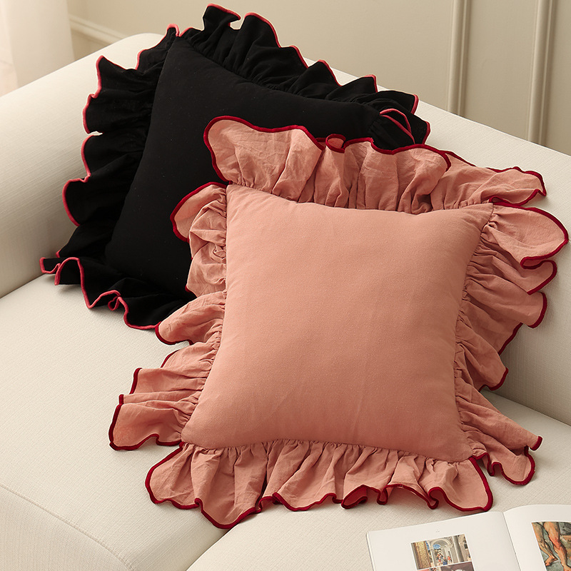 荷叶边木耳抱枕套复古风