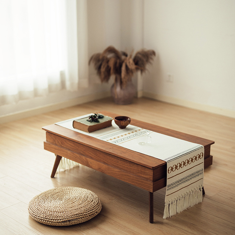 棉线编织印花桌垫手工流苏盖巾