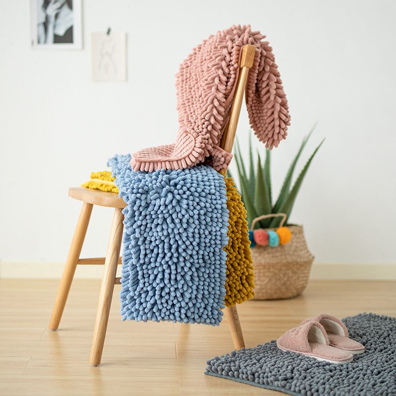 雪尼尔进门地垫 洗手间防滑吸水脚垫 现代简约多色毛毛虫浴室脚垫