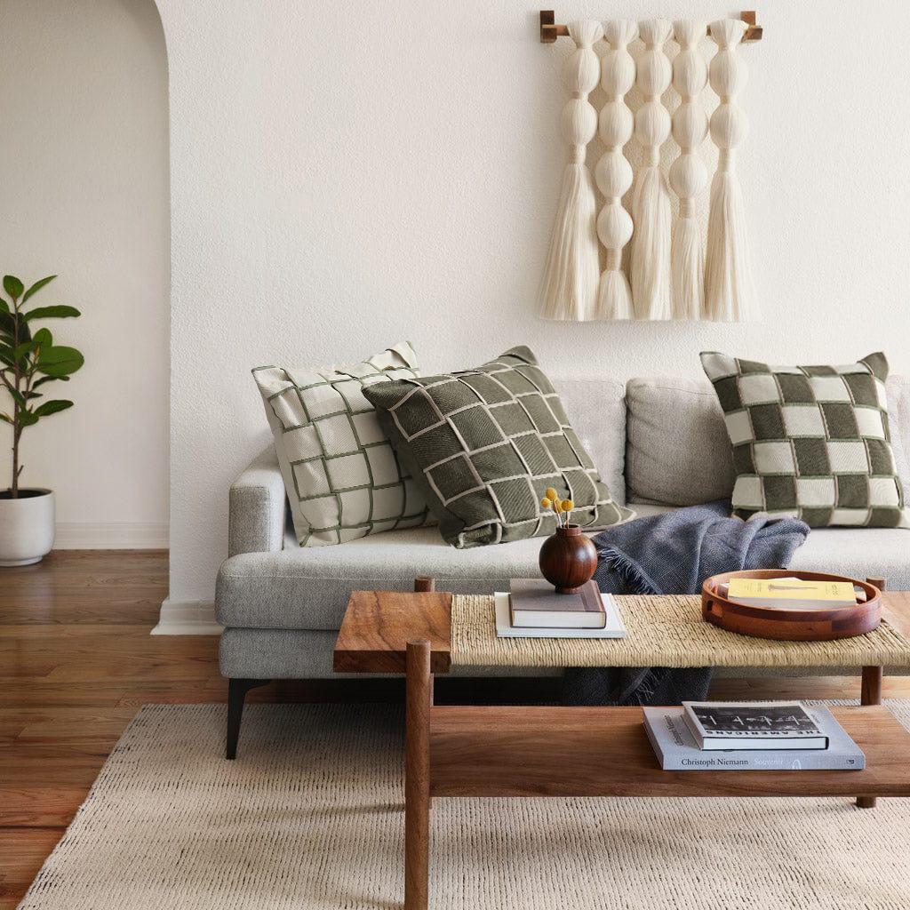 午后时光简约网格抱枕套