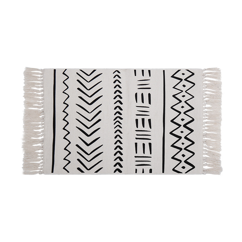 卡西法黑白印花流苏地垫