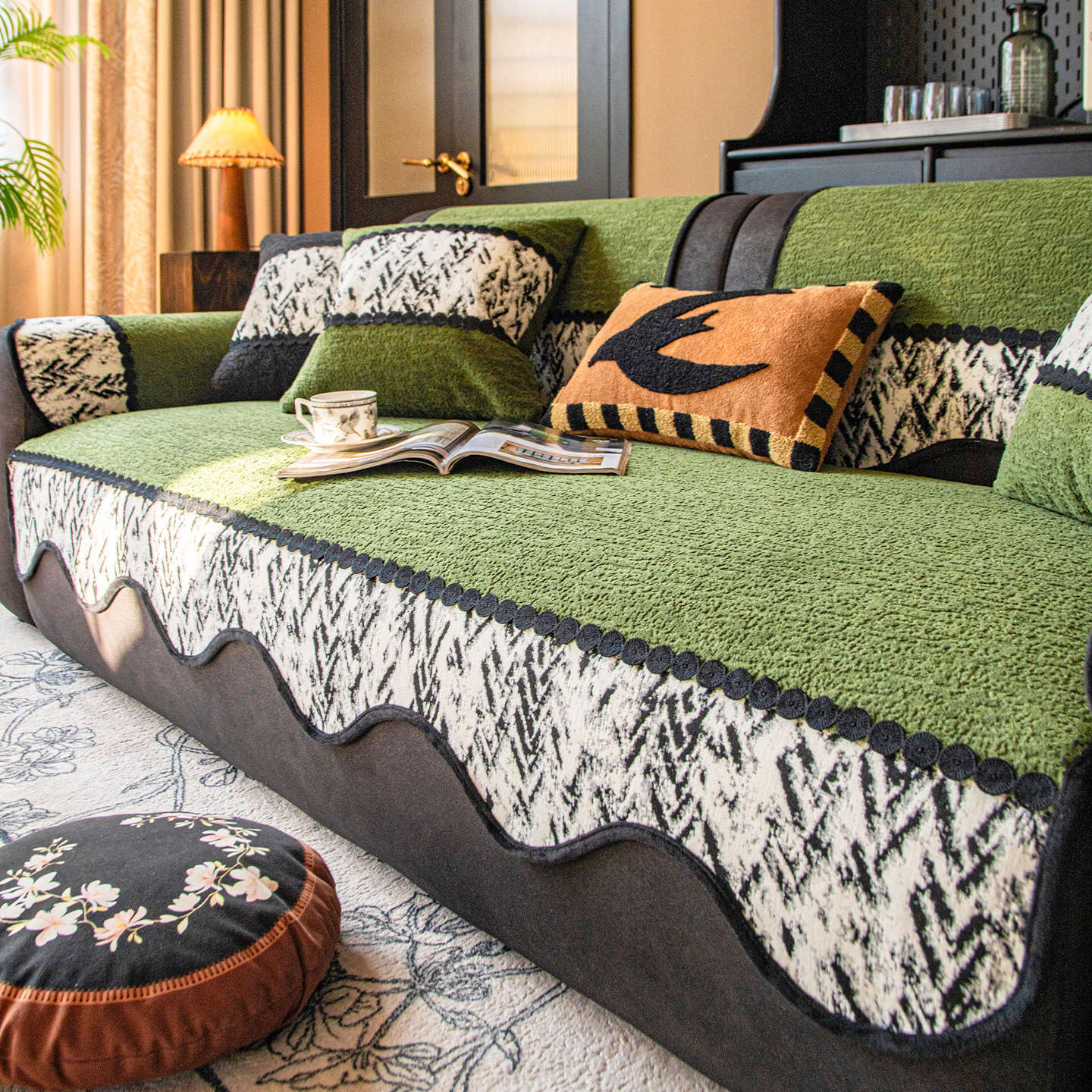 复古高级感沙发垫四季通用2025新款客厅真皮专用坐垫防滑套罩盖布