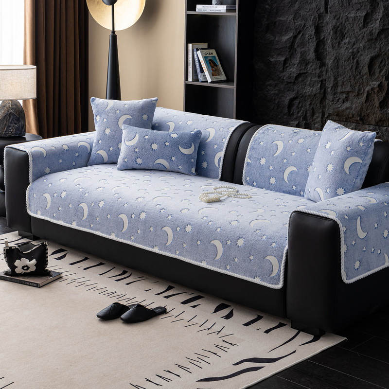 简约冬款短毛绒沙发垫防滑加厚