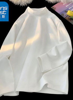 真维斯德绒半高领卫衣男女白色宽松保暖打底衫长袖可团购定制