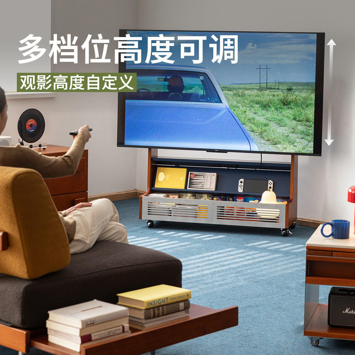 森活岛电视架柜家用可移动72026款储物收纳简约落地实木移动支架