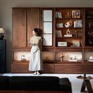 森活岛书柜卡座一体整墙客厅组合柜展示架2025年新款落地储物柜