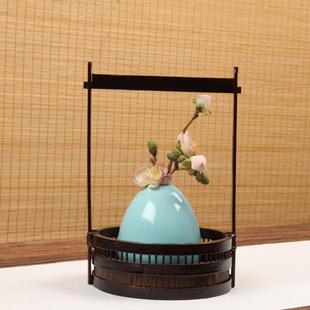 竹编花器花瓶小原流花道插花花篮花盆手工竹藤编田园禅意茶台摆件