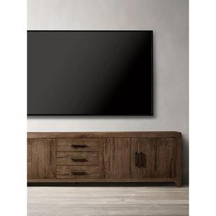 朴宿里老橡木电视柜 现代简约北欧实木带抽屉地柜子大小茶几组合