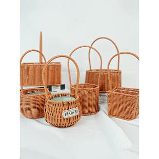 采购产品彷藤手持花篮，家庭装饰编织花盆，客厅插花，柳条装饰品