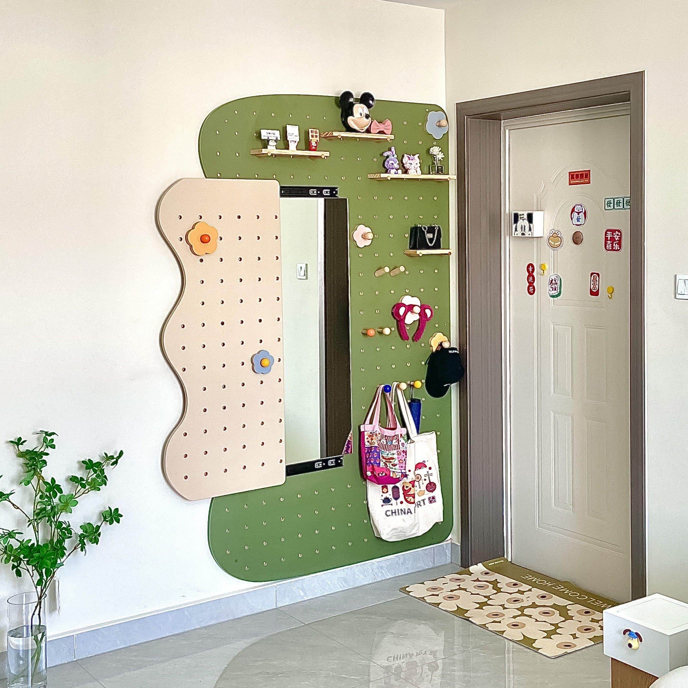 木工小舅 入户洞洞板全身镜挂衣架一体 挂墙卧室全身镜收纳衣帽架