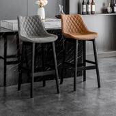 实木吧台椅北欧轻奢家用高脚凳子现代简约前台靠背吧台凳酒吧椅子