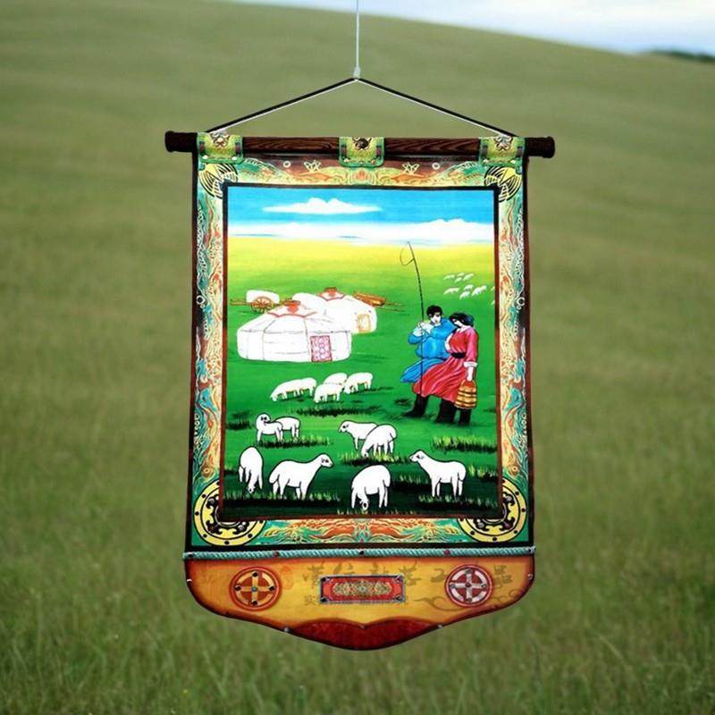 蒙古皮画特色手工成吉思汗挂画蒙古包餐厅装饰画民族风卷轴工艺画,家居饰品,工艺画,淘宝优惠券,粉丝福利购,淘宝优惠卷