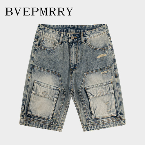 BVEPMRRY工装破洞牛仔短裤男