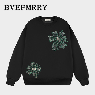 BVEPMRRY重工艺烫钻花朵卫衣男女潮牌休闲时尚百搭圆领长袖上衣
