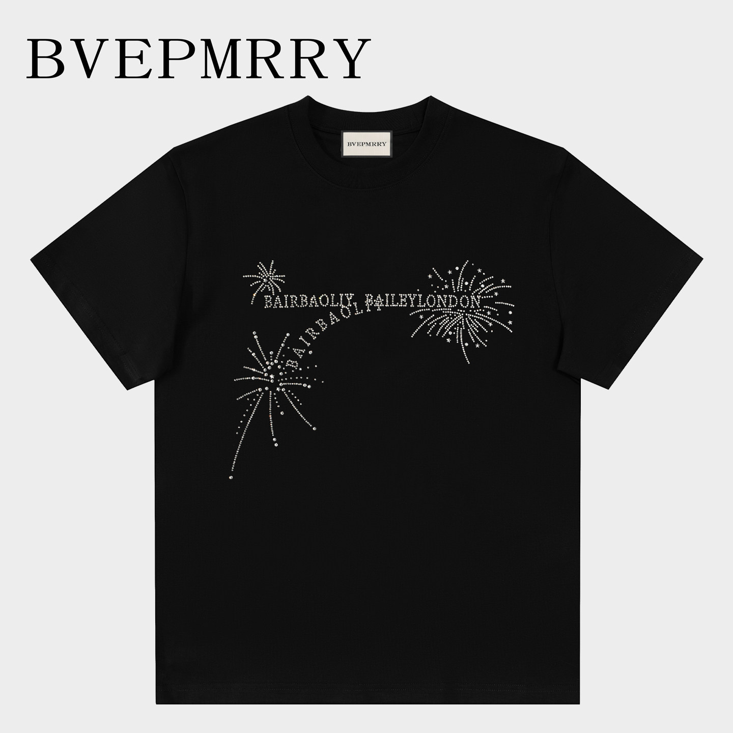 BVEPMRRY重工烫钻烟花短袖T恤