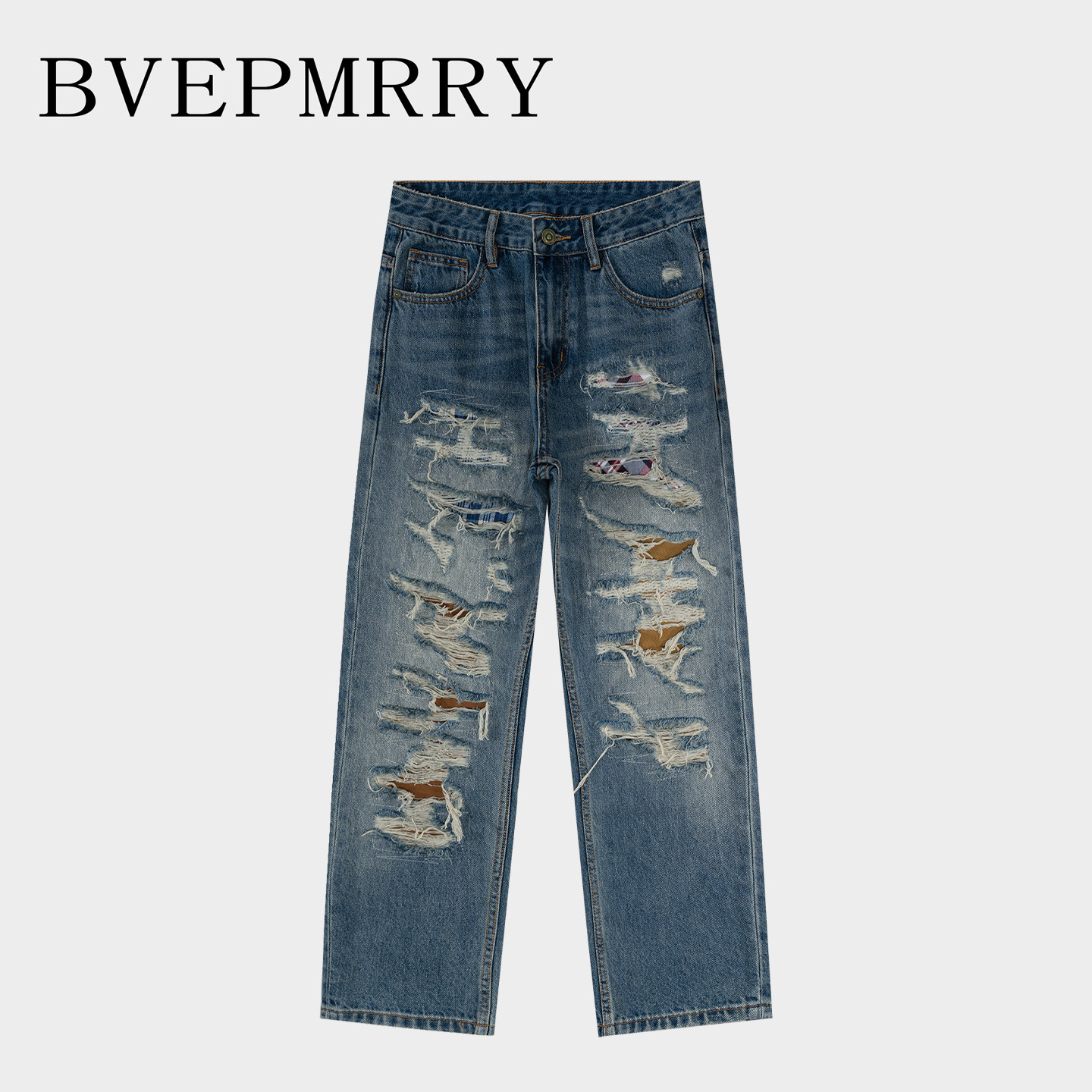 BVEPMRRY复古破洞哈伦牛仔裤