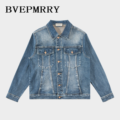 复古潮流牛仔夹克水洗翻领