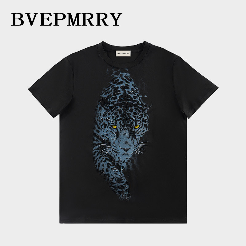 BVEPMRRY重工高奢烫钻豹子短袖T恤2025春夏新款男士圆领上衣潮,男装,T恤,淘宝优惠券,粉丝福利购,淘宝优惠卷