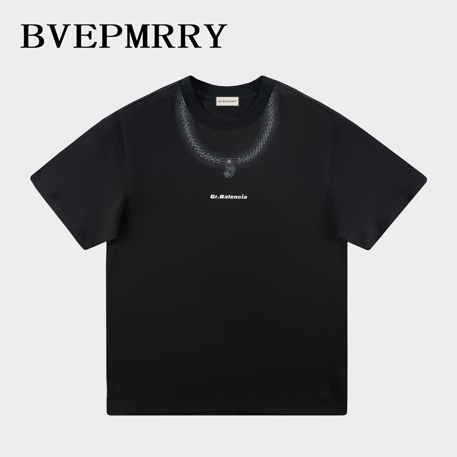 BVEPMRRY美式潮牌项链印花重工短袖男女春夏新款ins小众高街T恤