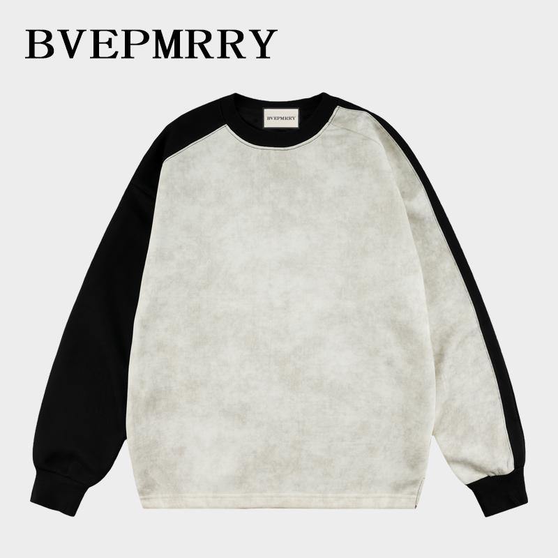 BVEPMRRY潮牌秋冬设计感复古扎染圆领长袖卫衣加绒加厚休闲上衣