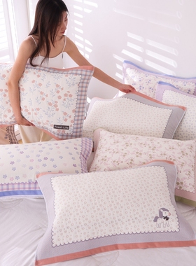 高密纯棉纱布枕巾一对装简约全棉柔软成人枕头巾吸汗透气家用盖巾