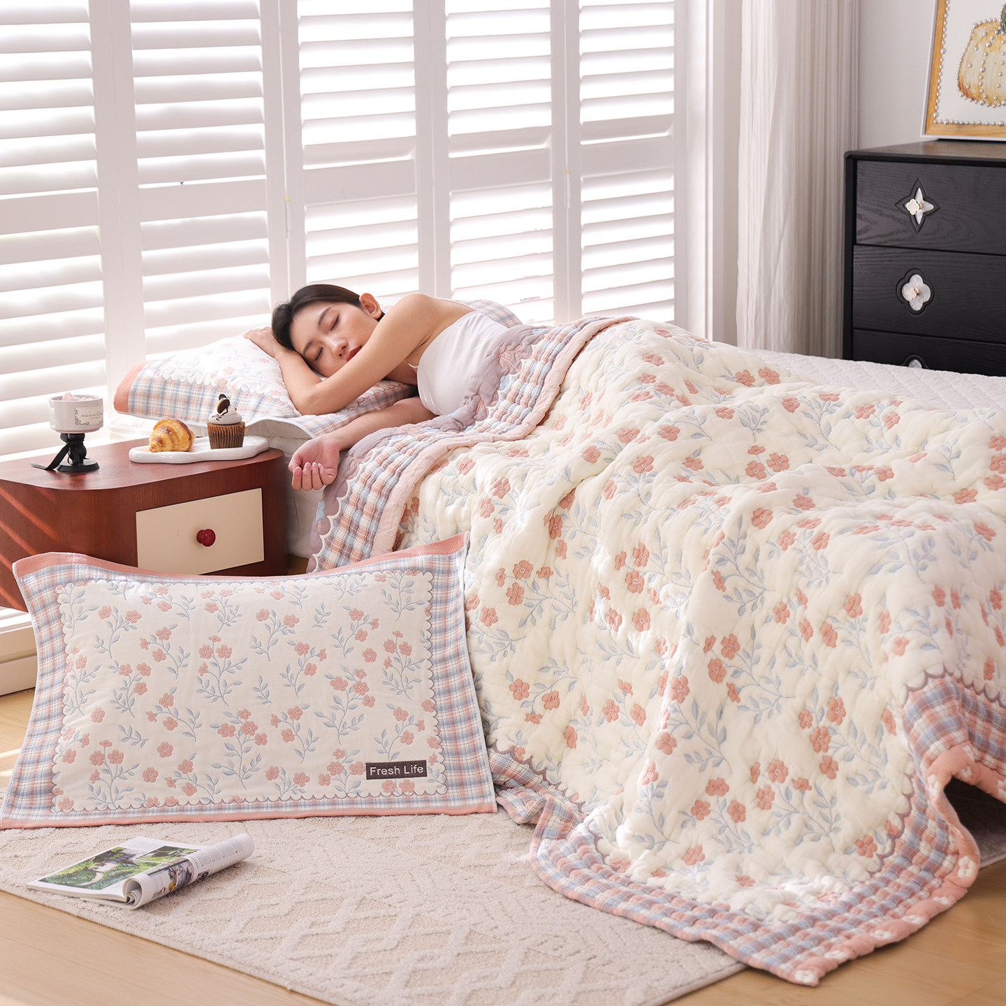 十层加厚纯棉纱布盖毯全棉柔软泡芙被春秋卡通可爱单人沙发毛巾被