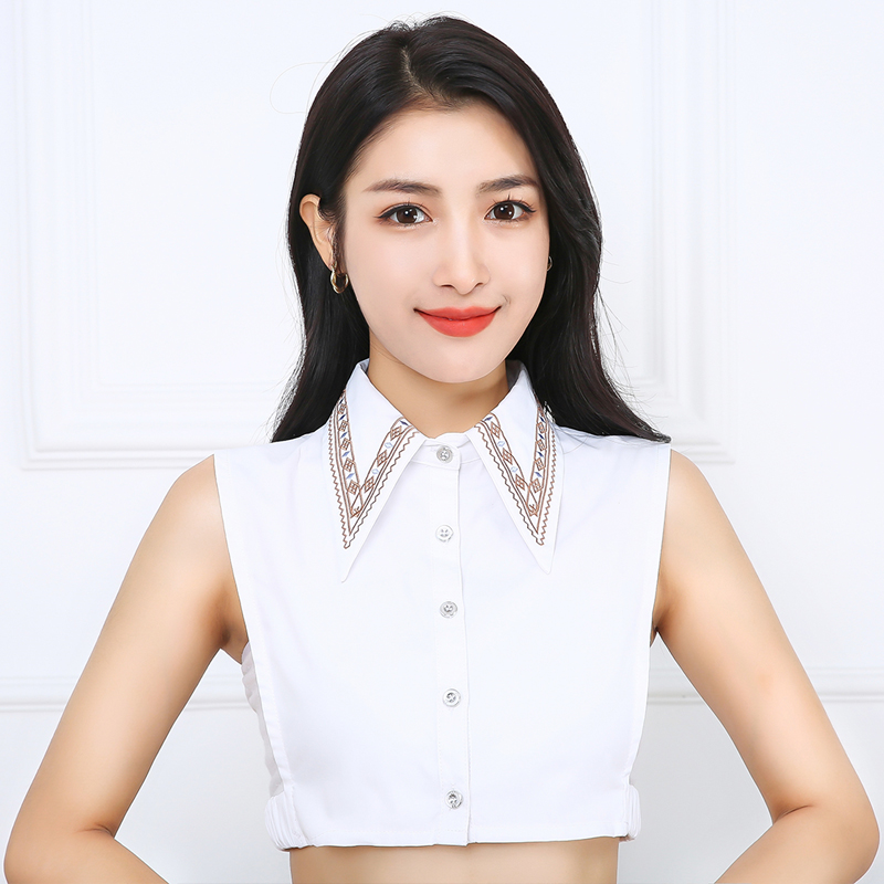 新款百搭加大g刺绣假领子大尖领女生衬衫毛衣卫衣搭配多功能大翻