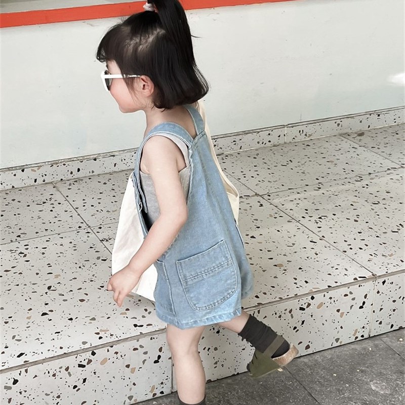 女童牛仔抱婴袋裤短裤o韩国童装男女宝宝宽松五分裤女宝宝休闲裤