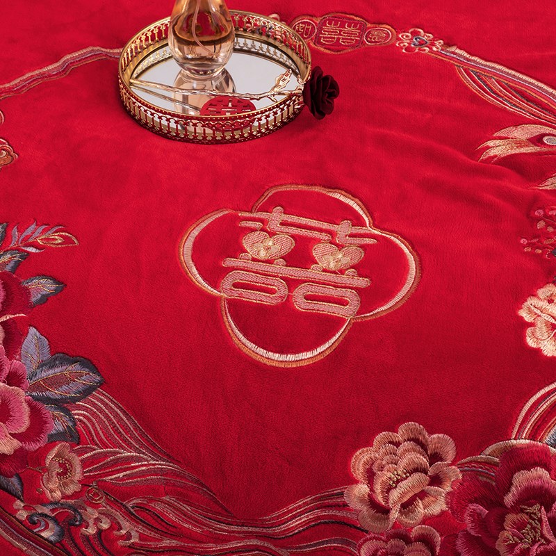 冬季保暖婚庆大红色毛毯中式婚礼A床上用品盖毯子女方陪嫁送新人