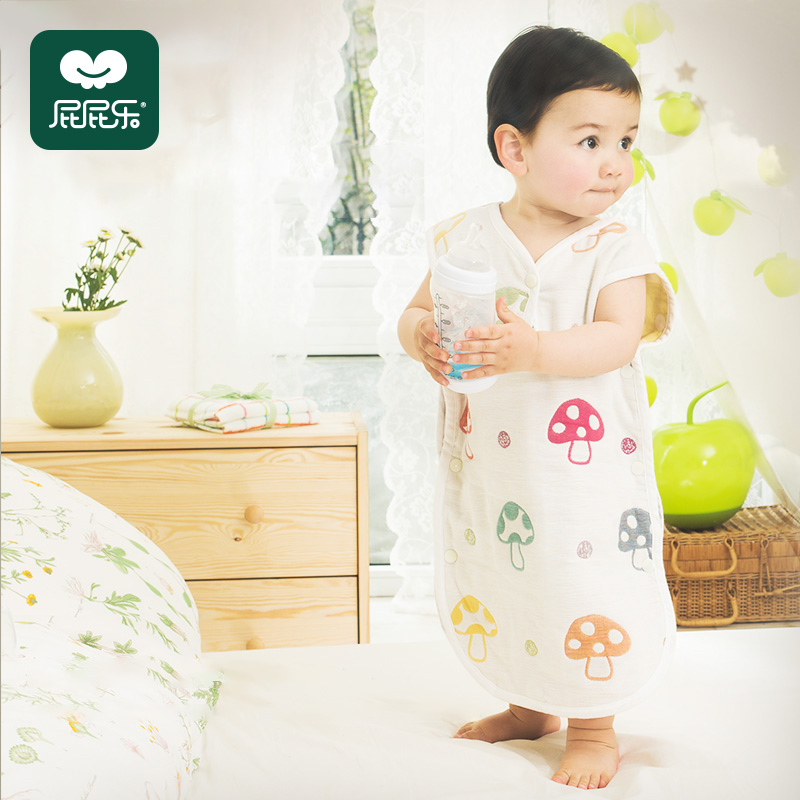 蘑菇睡袋婴儿背心夏季纱布u空调房护肚春夏薄款宝宝分腿防踢被神